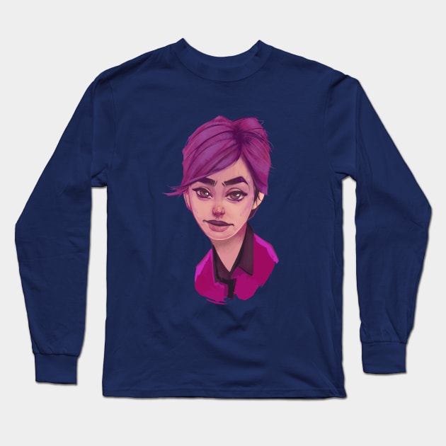 Purple Girl Long Sleeve T-Shirt by RamonMascaros